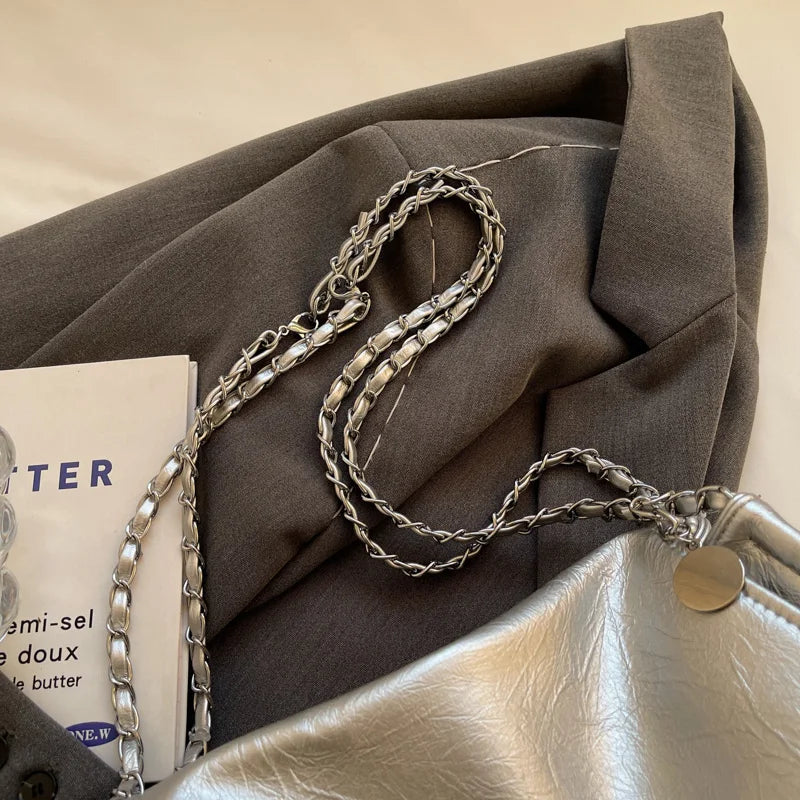 Ladies Handbag Women Fashion Bags Brand Designer Silver Shoulder Bag Large Capacity Female Bag Soft Leather Underarm Bag Totes