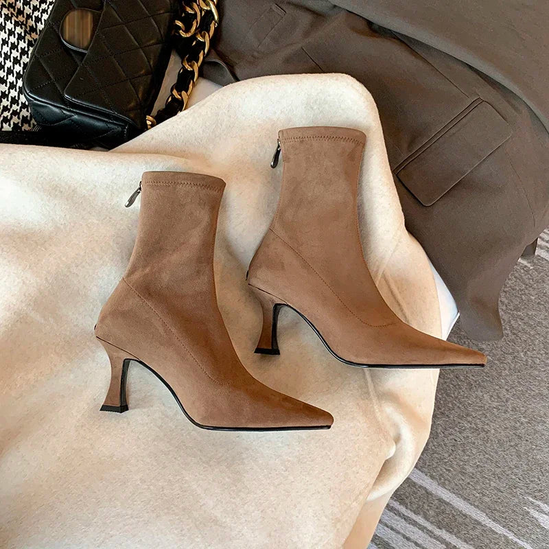 Pointed-Toe Block Heel Ankle Boots
