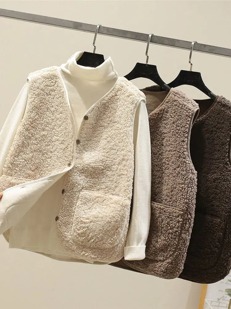 Korean New Vests 2025 Spring Autumn Vest Women Waistcoat Winter Warm Thick Fleece Vests Women Sleeveless Jacket Ladies Waistcoat