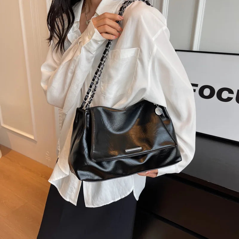 Ladies Handbag Women Fashion Bags Brand Designer Silver Shoulder Bag Large Capacity Female Bag Soft Leather Underarm Bag Totes