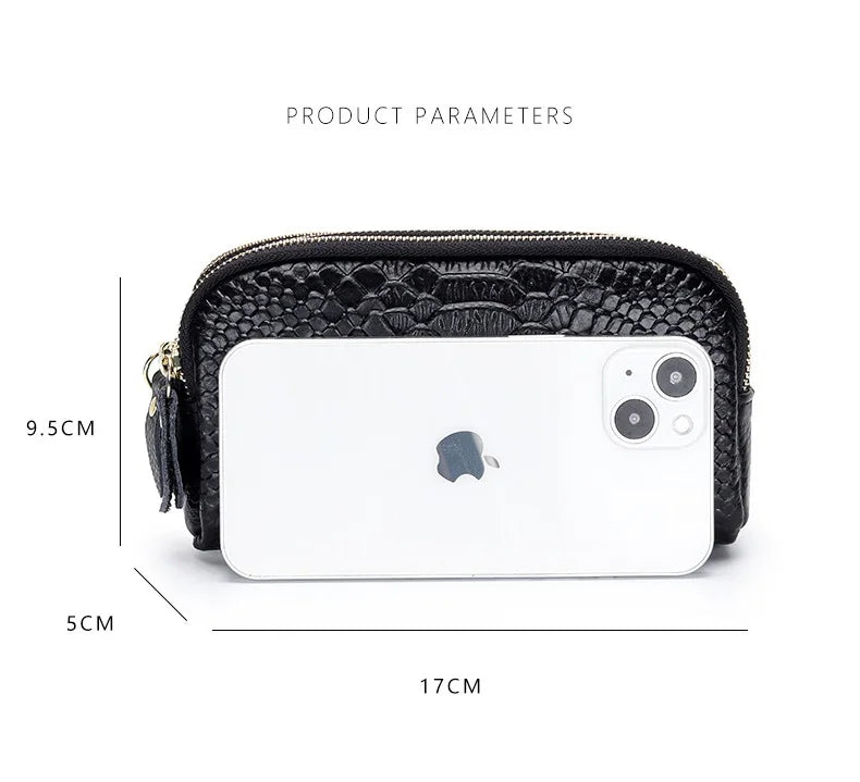 Genuine Leather Women Wallet Long Zipper Wristlet Bag Fashion Crocodile Lady Clutch Coin Purse Mobile Phone Bag Money Clip