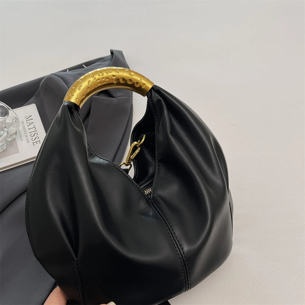 MOODS Retro Gold Ring Handle Women Hobo Bag Soft Vegan Leather Shoulder Crossbody Purse Elegant Luxury Handbag For Evening Party