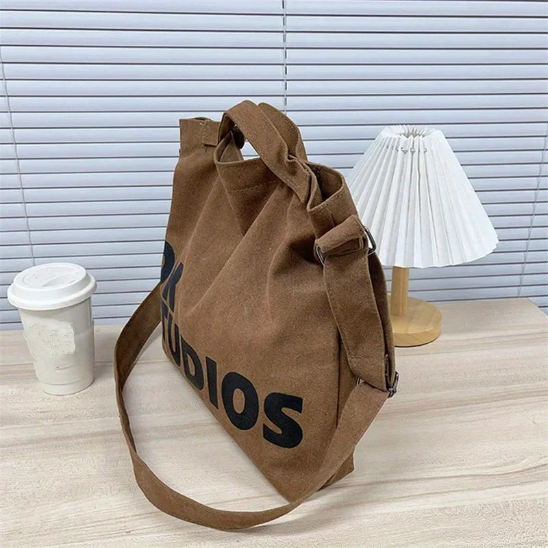 New Thickened Washed Canvas Bag, Korean Women Handbag Shoulder Bag, Large Capacity Women's Shopping Bags, Student School Bags
