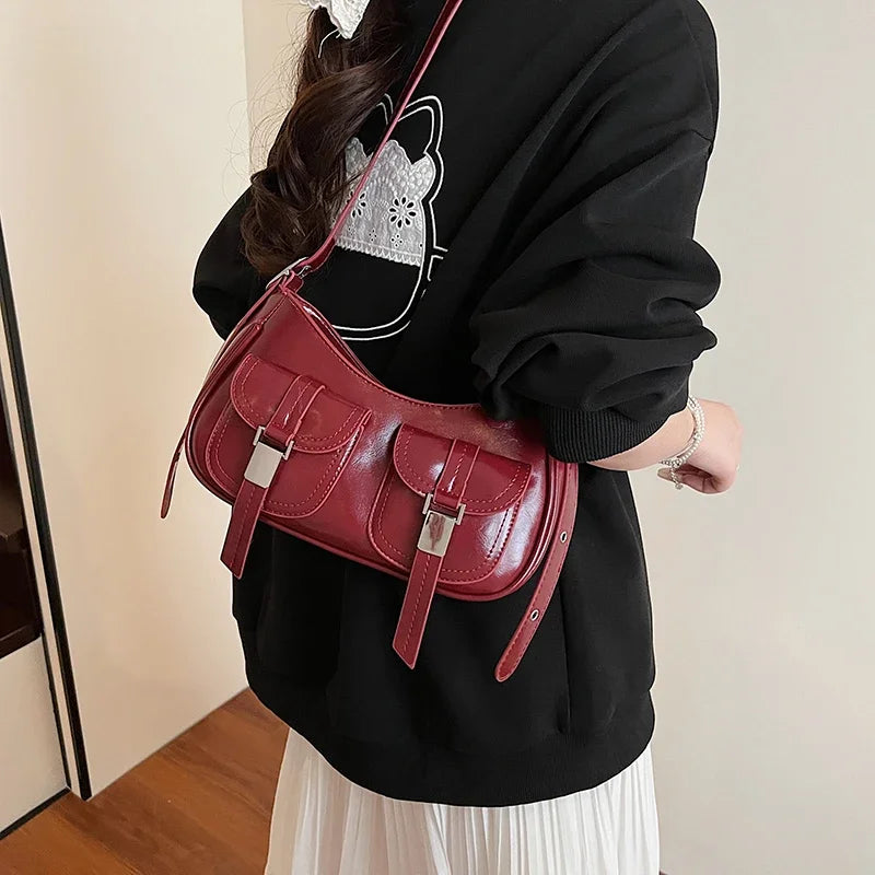 Ladies Shoulder Crossbody Bags PU Leather Women Underarm Bags Solid Color Small Top-handle Bags Purse Female Daily Handbags