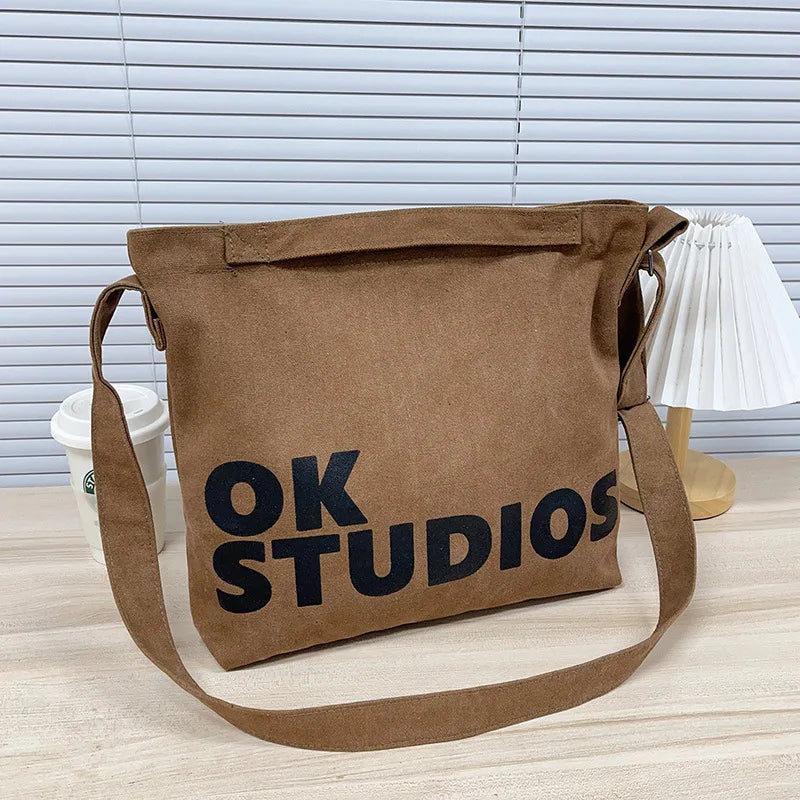 New Thickened Washed Canvas Bag, Korean Women Handbag Shoulder Bag, Large Capacity Women's Shopping Bags, Student School Bags