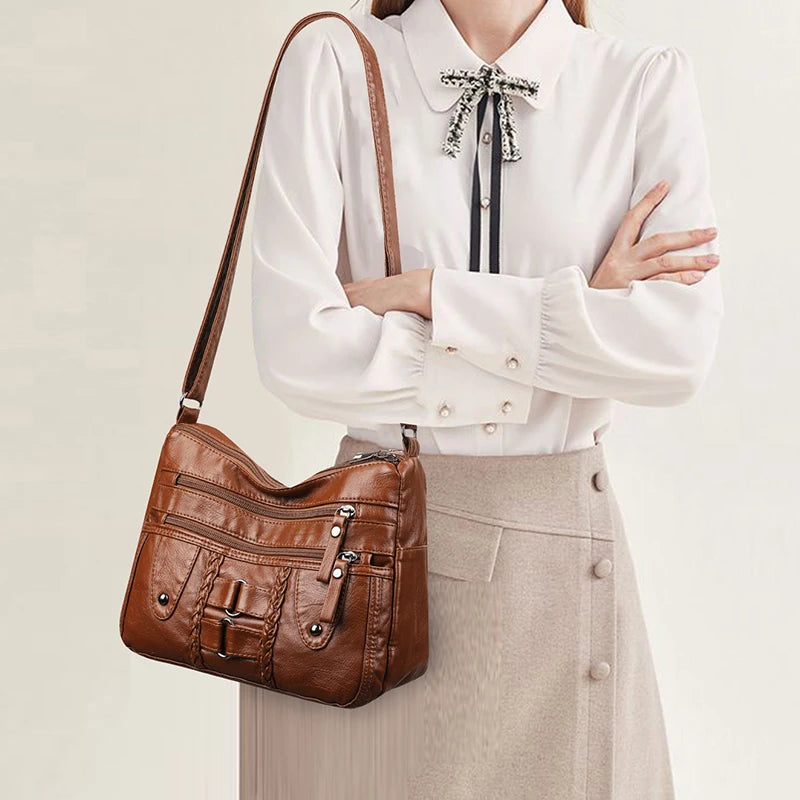 Retro Multi Pocket Crossbody Bag, Soft Synthetic Leather Shoulder Bag, Women's Bag, with Adjustable Shoulder Strap