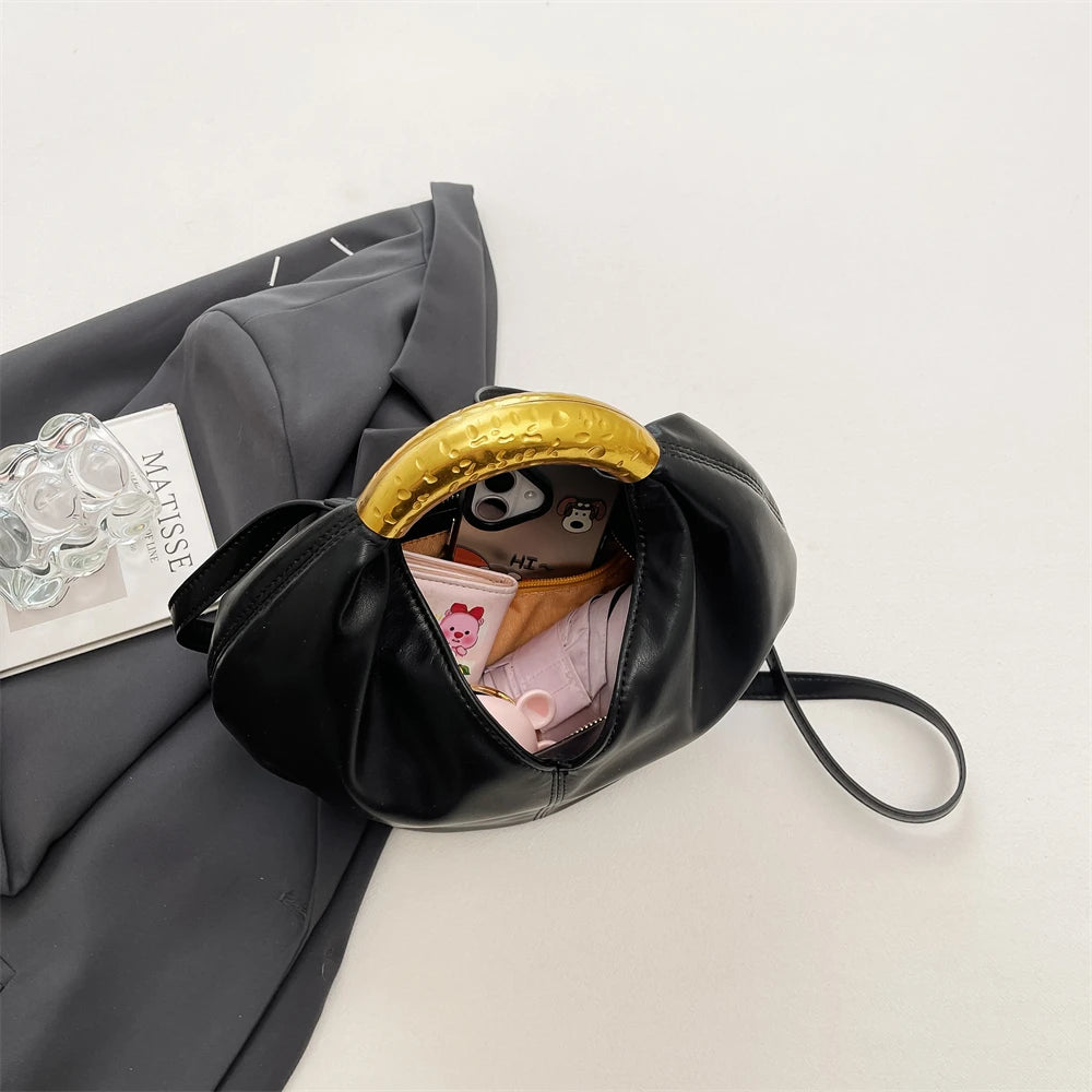 MOODS Retro Gold Ring Handle Women Hobo Bag Soft Vegan Leather Shoulder Crossbody Purse Elegant Luxury Handbag For Evening Party