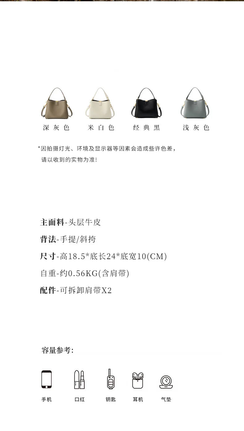 YANATARI Genuine Leather Woman Bag Shoulder Bag Handbags Crossbody Bag Luxury Designer Minimalism Bag Cattle Leather Grey
