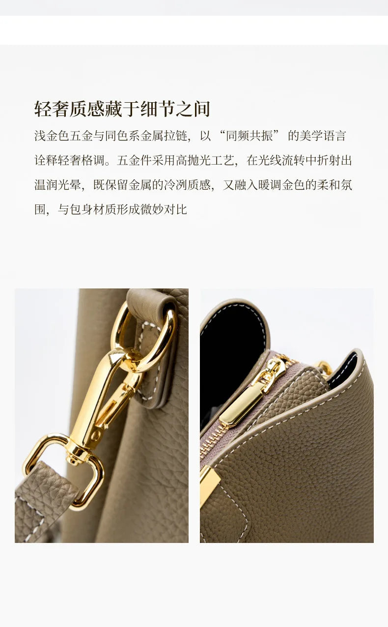 YANATARI Genuine Leather Woman Bag Shoulder Bag Handbags Crossbody Bag Luxury Designer Minimalism Bag Cattle Leather Grey