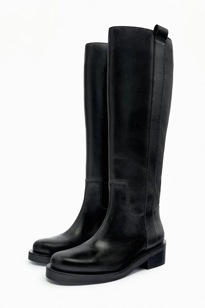 INS Plus Size 34-43 New Fashion Full Genuine Leather Boots Women Slip On Knee High Boots Autumn Winter Straight Knight Botas