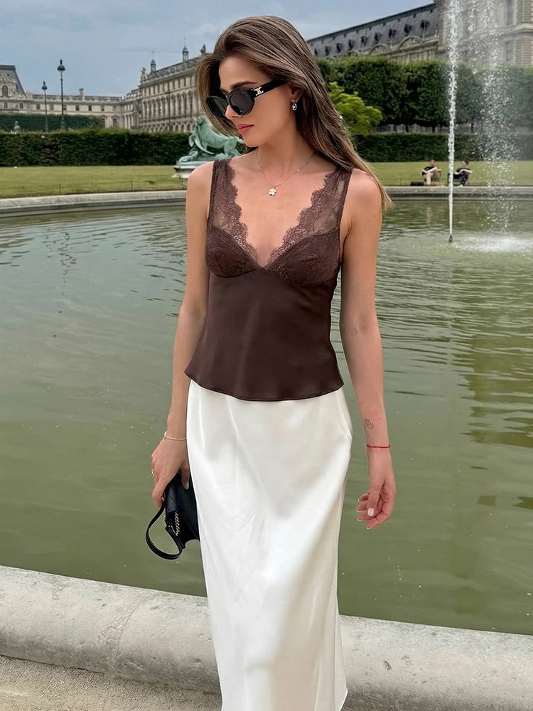 Satin Lace V-Neck Cami Top
