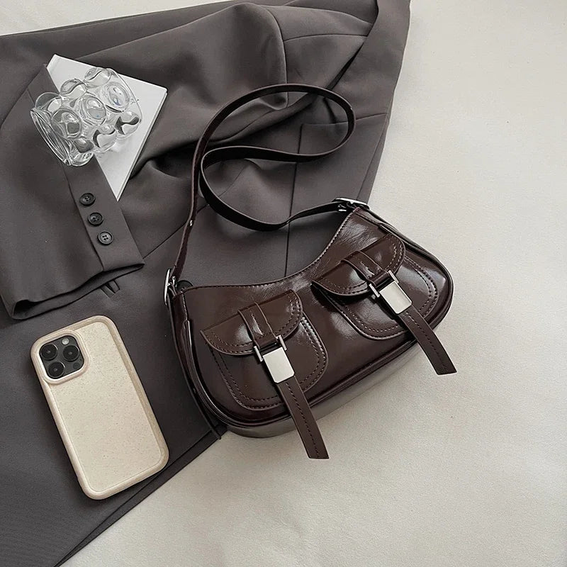 Ladies Shoulder Crossbody Bags PU Leather Women Underarm Bags Solid Color Small Top-handle Bags Purse Female Daily Handbags