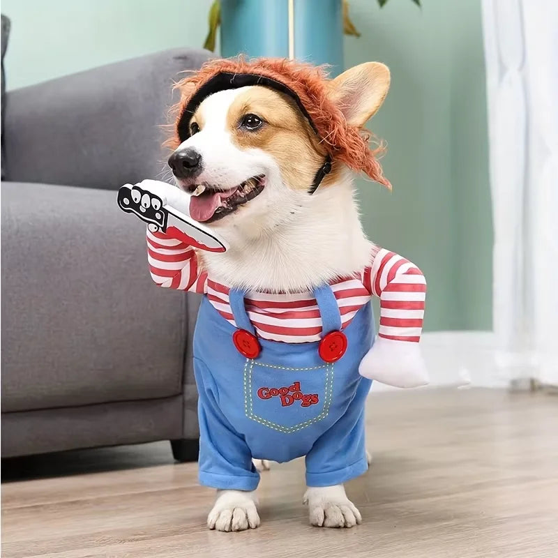 Dog Halloween Costume Pet Deadly Doll Chucky Dogs Costume with Wig, Dog Costumes for Medium Dogs Funny Party Cosplay Halloween