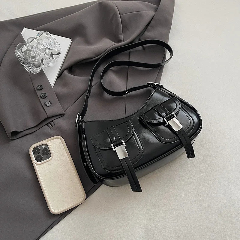 Ladies Shoulder Crossbody Bags PU Leather Women Underarm Bags Solid Color Small Top-handle Bags Purse Female Daily Handbags