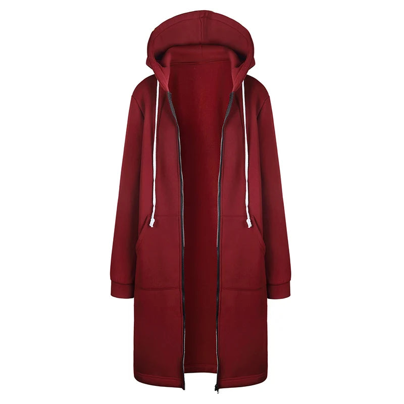 Women's Autumn Winter Thicken Hoodies Parkas Loose Hooded Jackets Zipper Pocket Maxi Size Sweatshirt Sports Dresses Outwear