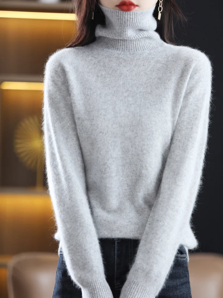 LHZSYY Winter Women Sweater Solid 100%Mink Cashmere Turtleneck Knitted Pullovers Slim Soft Warm Female Long Sleeve 23  Color