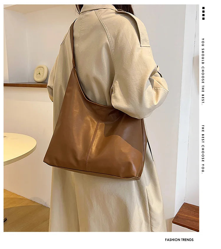 Large capacity commuting new winter popular 2025 solid color simple versatile fashion high sense texture casual single shoulder