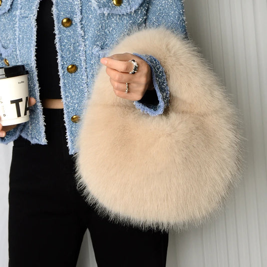 Women's Winter Casual Furry Shoulder Bag Soft Plush Solid Color Clutch Purse Lightweight Female Hobos Handbag