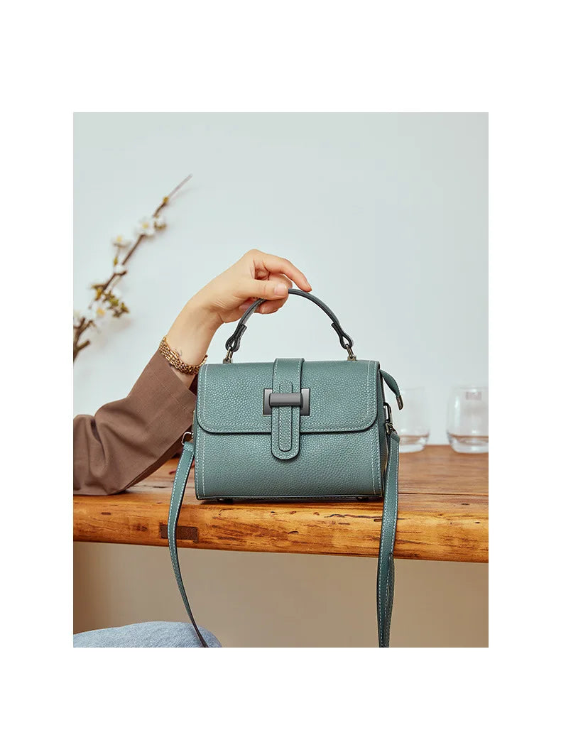Casual Women Bags Genuine Leather Messenger Bag Cow Leather All-match Single Shoulder Hand-held Square Handbag High Quality