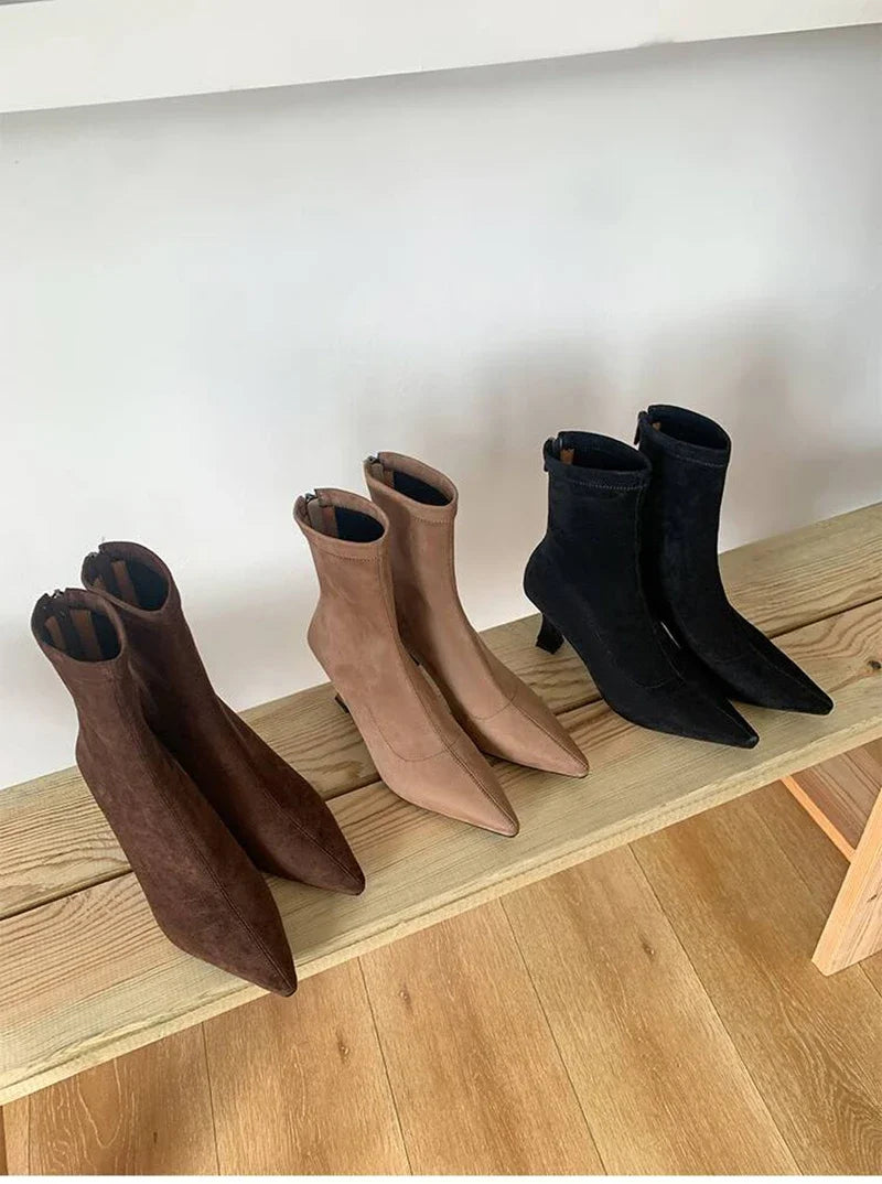 Pointed-Toe Block Heel Ankle Boots
