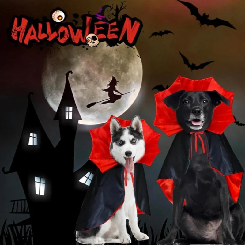 Halloween Pet Cape Costume with Bat Wings Adjustable Vampire Cloak for Puppy Kitten Dog Cat Cosplay Party Holiday Decorations