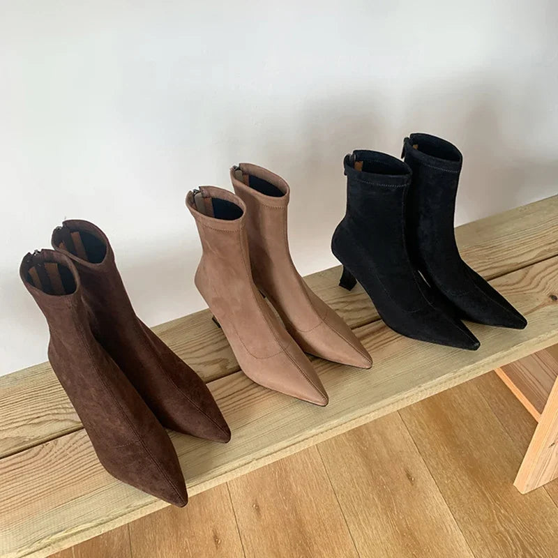 Pointed-Toe Block Heel Ankle Boots