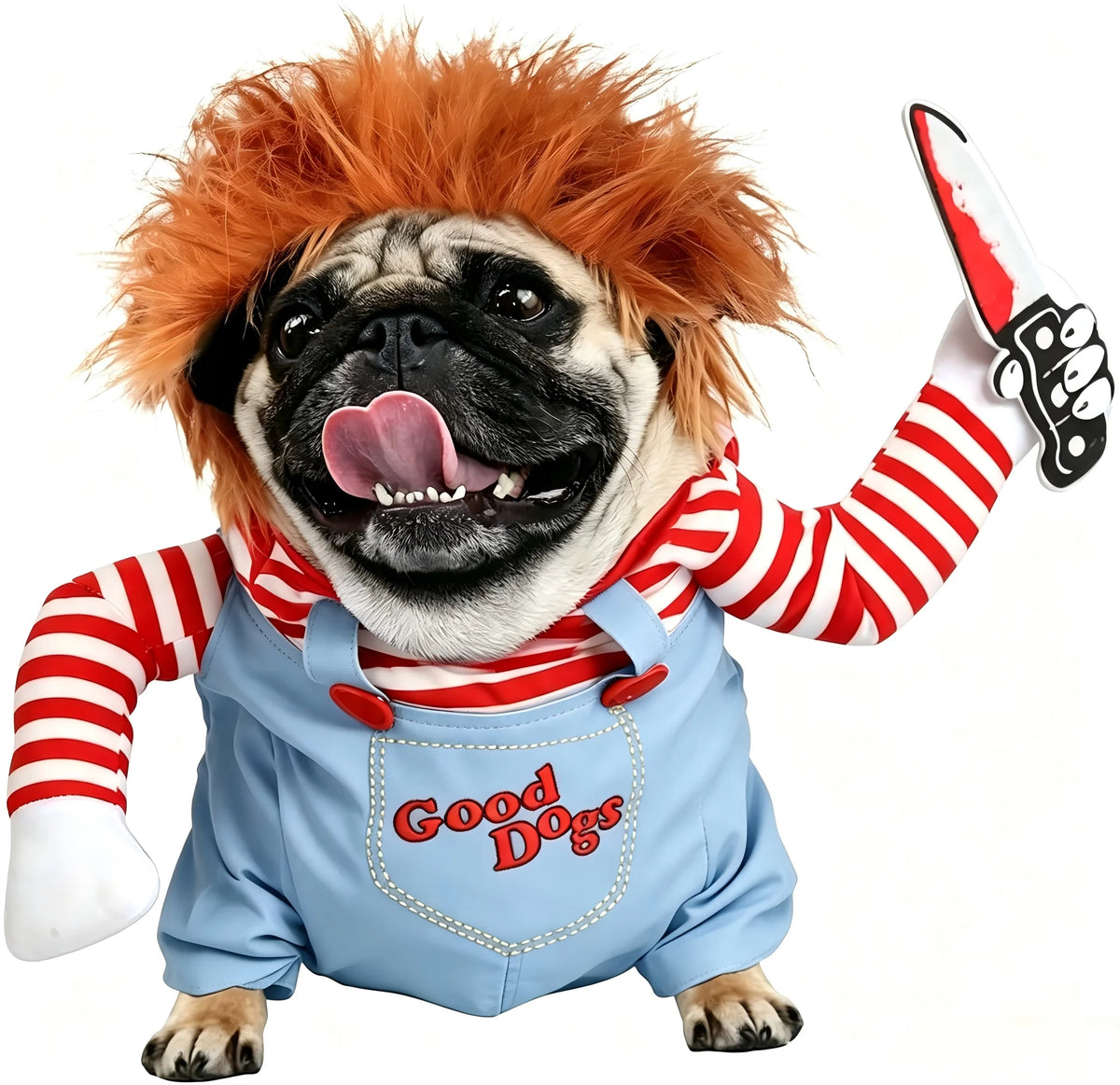 Dog Halloween Costume Pet Deadly Doll Chucky Dogs Costume with Wig, Dog Costumes for Medium Dogs Funny Party Cosplay Halloween