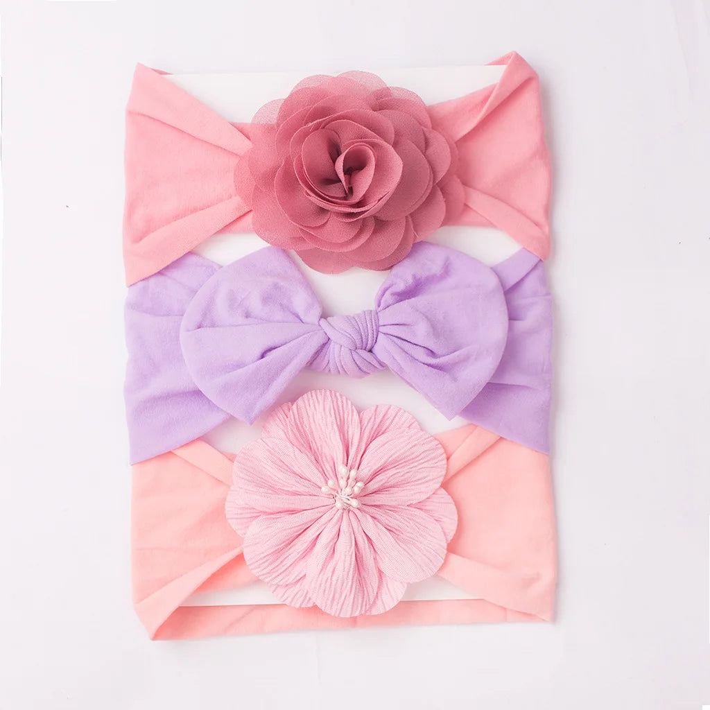 3 sets of new European and American baby headscarves cute baby soft bow flower headbands, children's hair bands