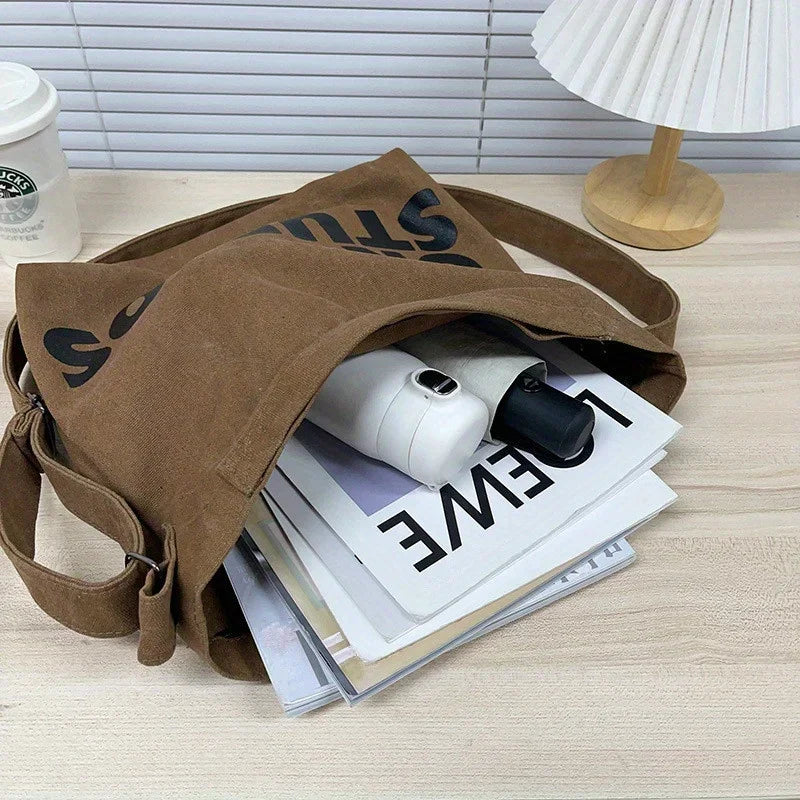 New Thickened Washed Canvas Bag, Korean Women Handbag Shoulder Bag, Large Capacity Women's Shopping Bags, Student School Bags