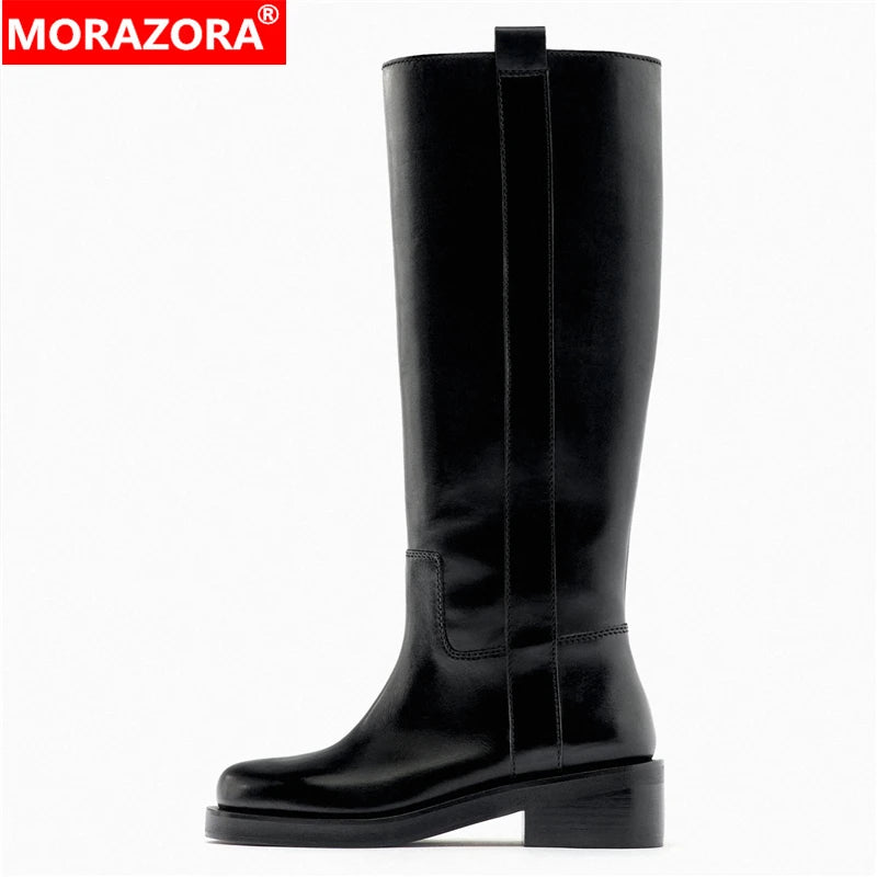 INS Plus Size 34-43 New Fashion Full Genuine Leather Boots Women Slip On Knee High Boots Autumn Winter Straight Knight Botas