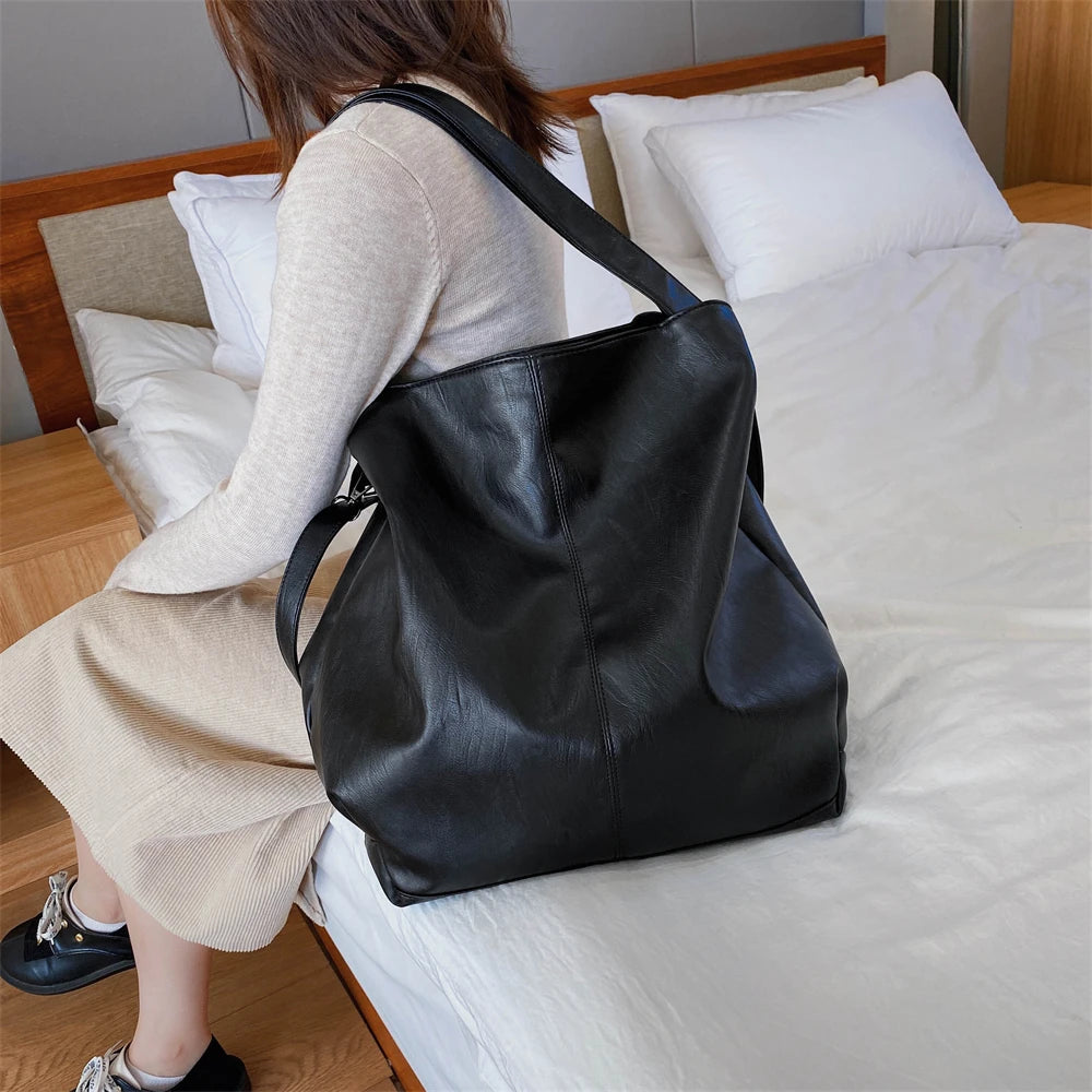 Moods Oversized Black Shoulder Bags For Women Luxury Soft Leather Large Capacity Shopper Totes Dual-strap Big Crossbody Bag 2023