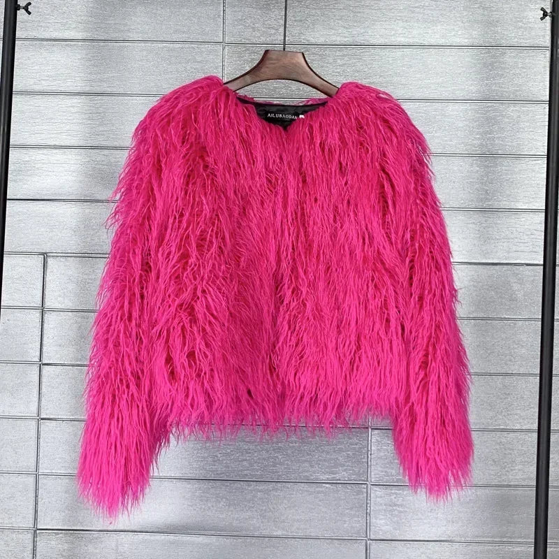 Button-Front Faux-Fur Jacket