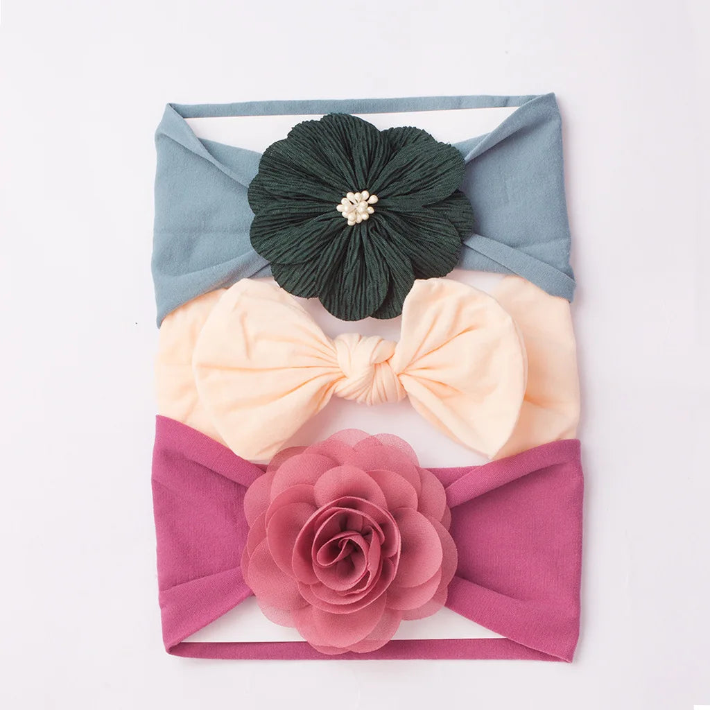 3 sets of new European and American baby headscarves cute baby soft bow flower headbands, children's hair bands