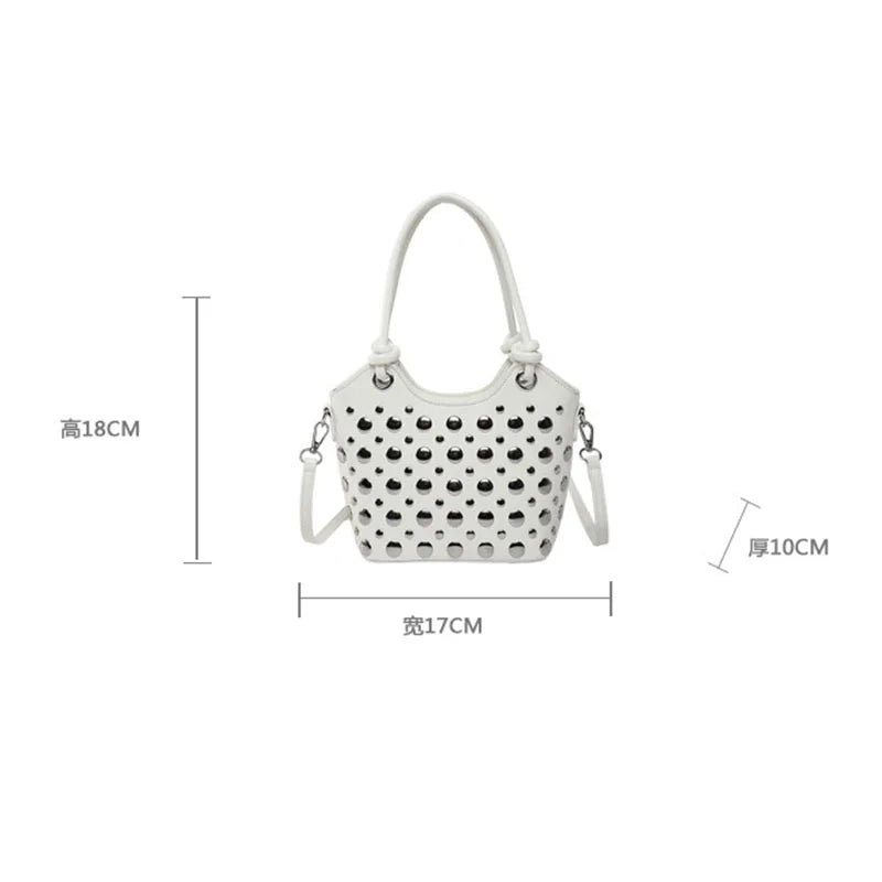 Rivet Shoulder Bags American Style PU Leather Tote Bag Large Capacity Commuting Handbag Messenger Causal Crossbody Commuter Bag