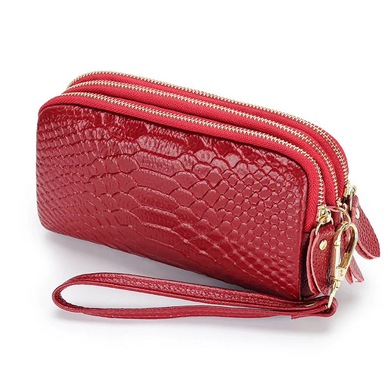 Genuine Leather Women Wallet Long Zipper Wristlet Bag Fashion Crocodile Lady Clutch Coin Purse Mobile Phone Bag Money Clip