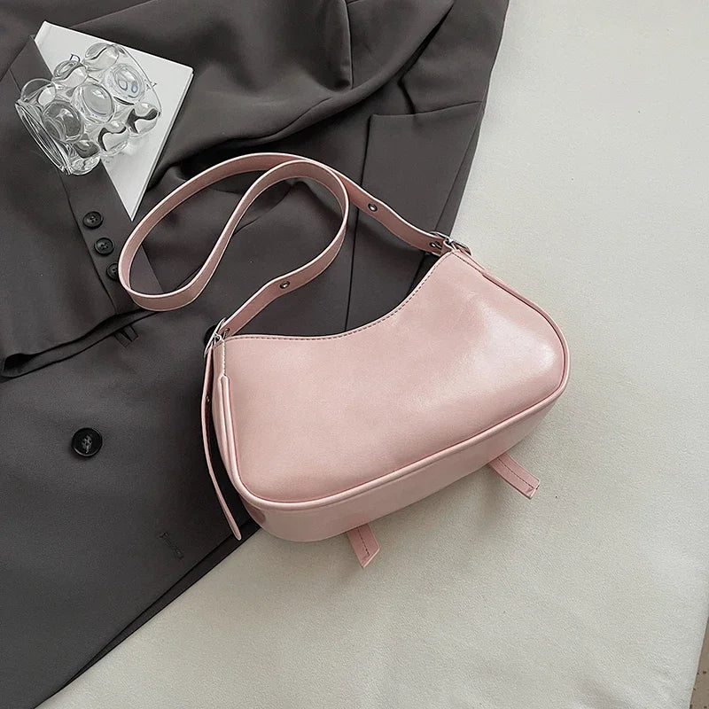 Ladies Shoulder Crossbody Bags PU Leather Women Underarm Bags Solid Color Small Top-handle Bags Purse Female Daily Handbags