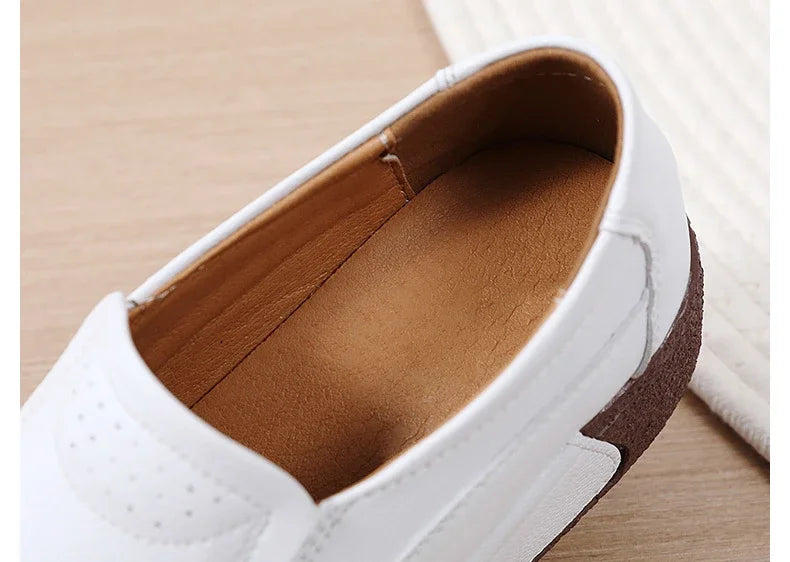 Spring and Summer Women Fashion Loafers Genuine Leather Moccasins Autumn Slip-on Casual Round Toe Wedge Platform Rocking Shoes
