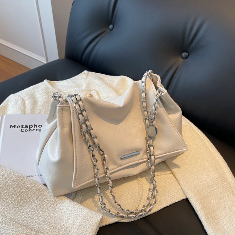 Ladies Handbag Women Fashion Bags Brand Designer Silver Shoulder Bag Large Capacity Female Bag Soft Leather Underarm Bag Totes