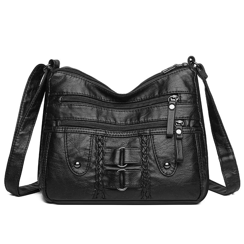 Retro Multi Pocket Crossbody Bag, Soft Synthetic Leather Shoulder Bag, Women's Bag, with Adjustable Shoulder Strap