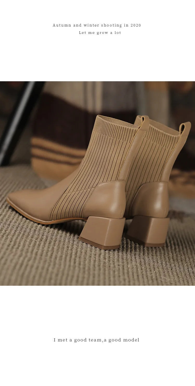 2026 Autumn Winter New Ankle Socks Shoes Women Fashion Large Size 43 Knitted Short Boots Women Slip on High Heels Botas De Mujer