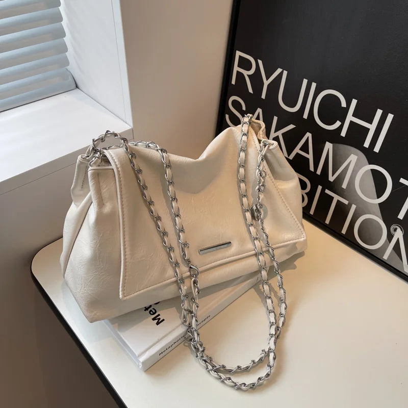 Ladies Handbag Women Fashion Bags Brand Designer Silver Shoulder Bag Large Capacity Female Bag Soft Leather Underarm Bag Totes