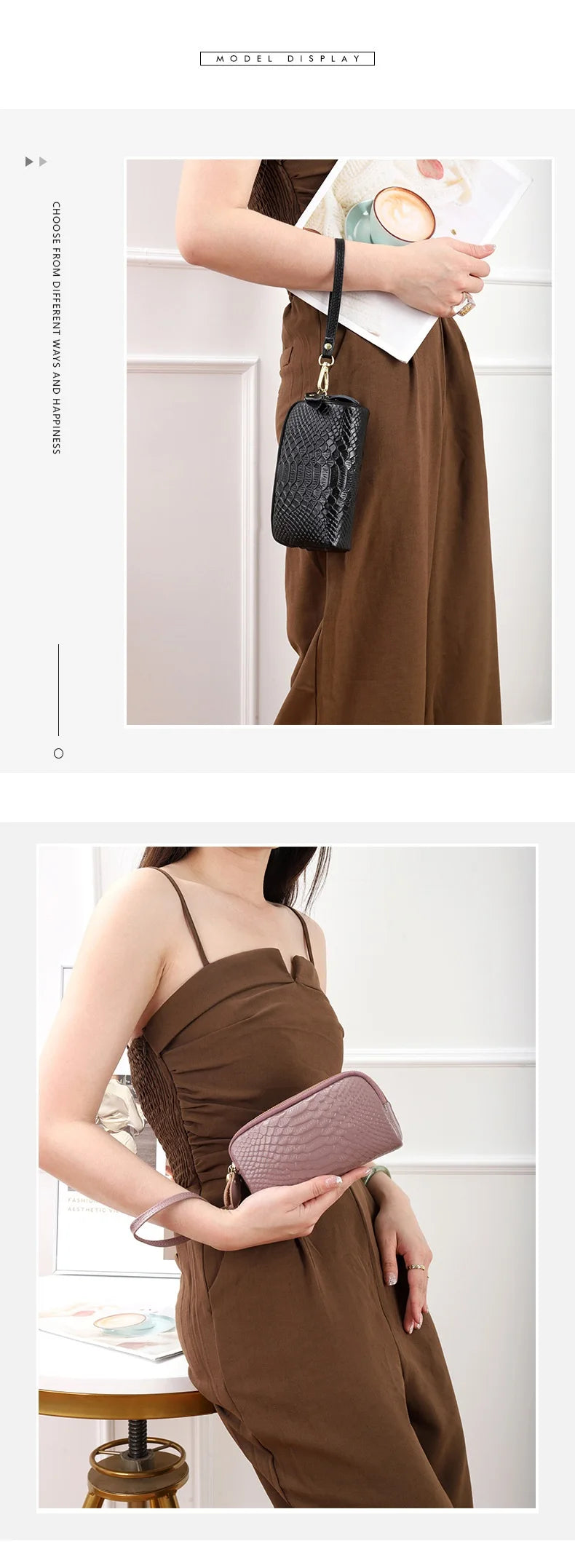 Genuine Leather Women Wallet Long Zipper Wristlet Bag Fashion Crocodile Lady Clutch Coin Purse Mobile Phone Bag Money Clip
