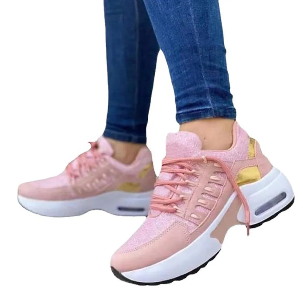 Women's Shoes Spring and Autumn New Mesh Breathable Casual Shoes Outdoor Lightweight Non-slip Wedge Heel Thick-soled Sneakers