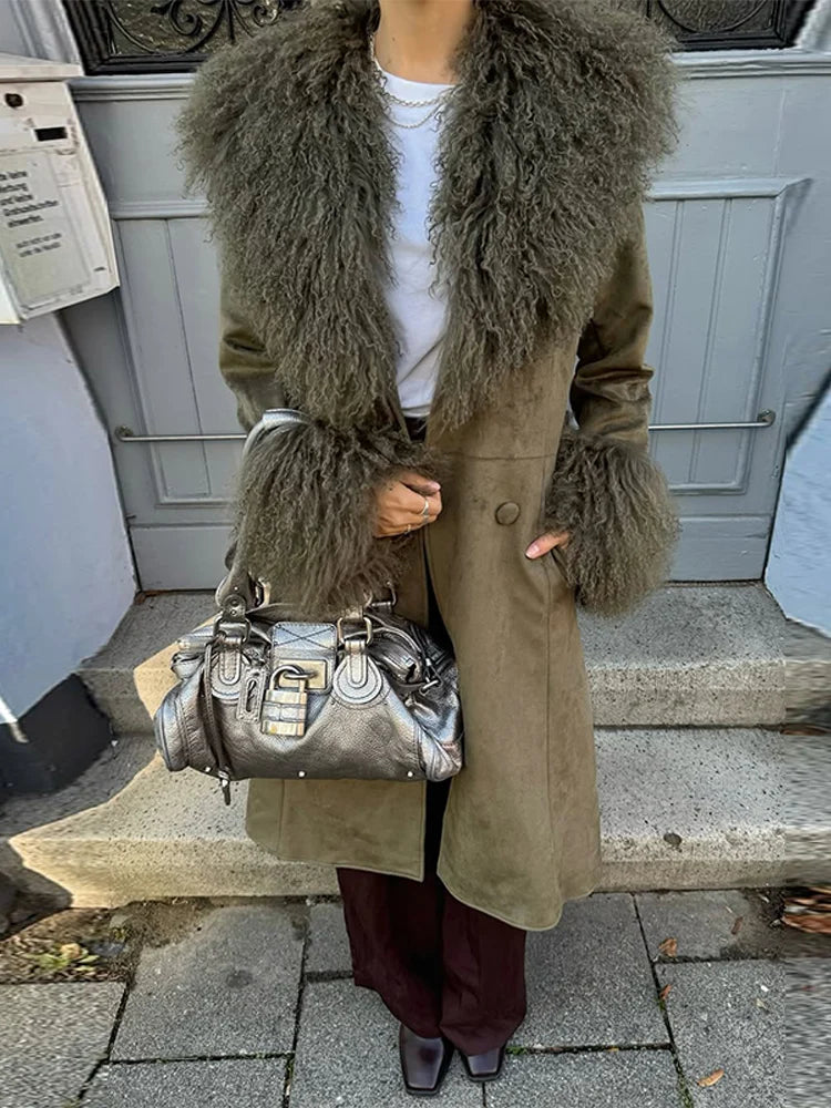 Faux-Fur Patchwork Long Coat