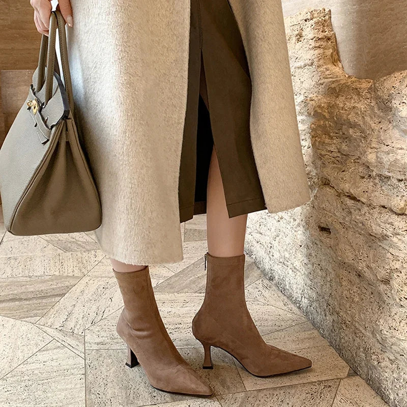 Pointed-Toe Block Heel Ankle Boots