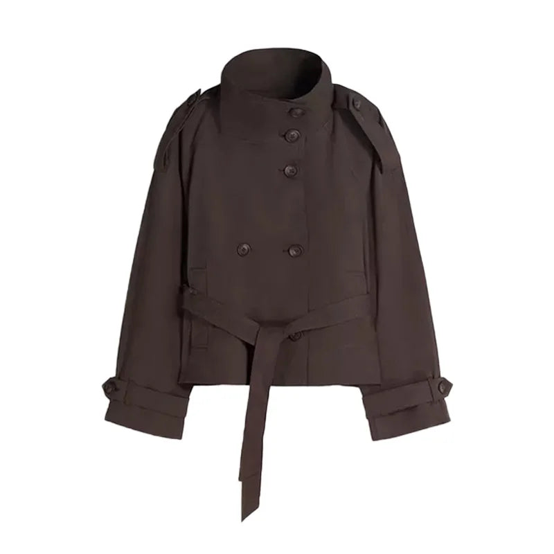 Trench Coat Women's Coats Stand Collar Top Double Breasted Buttons Jacket Self-Tie Belt Spring Daily Outerwear Woman Clothes
