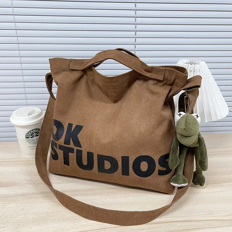 New Thickened Washed Canvas Bag, Korean Women Handbag Shoulder Bag, Large Capacity Women's Shopping Bags, Student School Bags