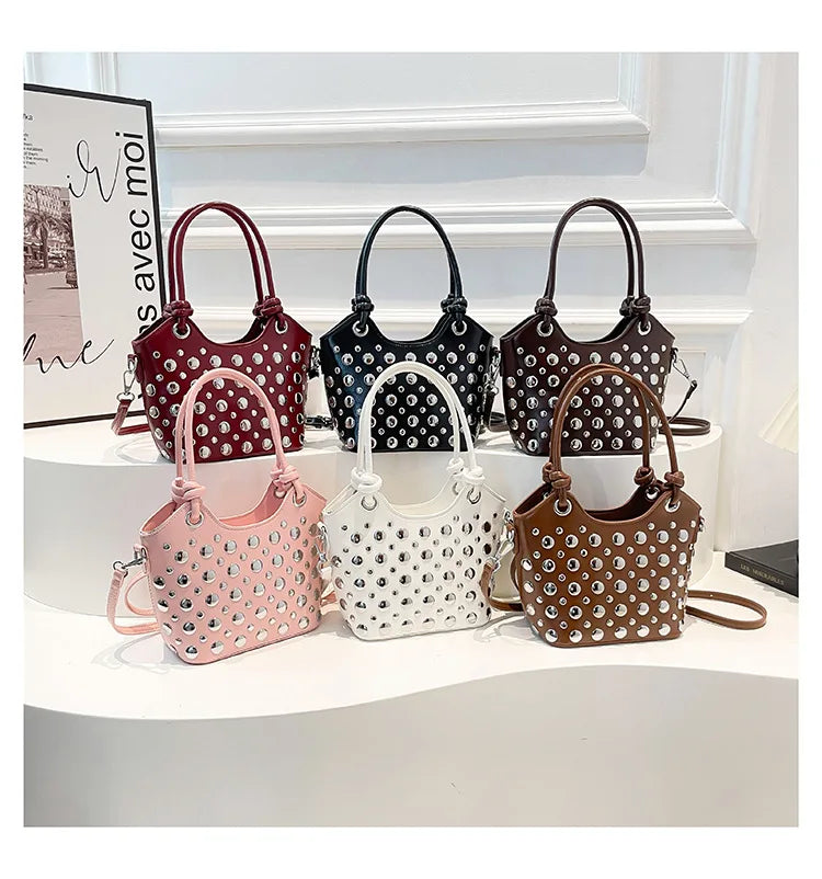 Rivet Shoulder Bags American Style PU Leather Tote Bag Large Capacity Commuting Handbag Messenger Causal Crossbody Commuter Bag