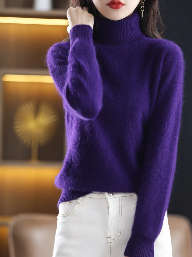 LHZSYY Winter Women Sweater Solid 100%Mink Cashmere Turtleneck Knitted Pullovers Slim Soft Warm Female Long Sleeve 23  Color