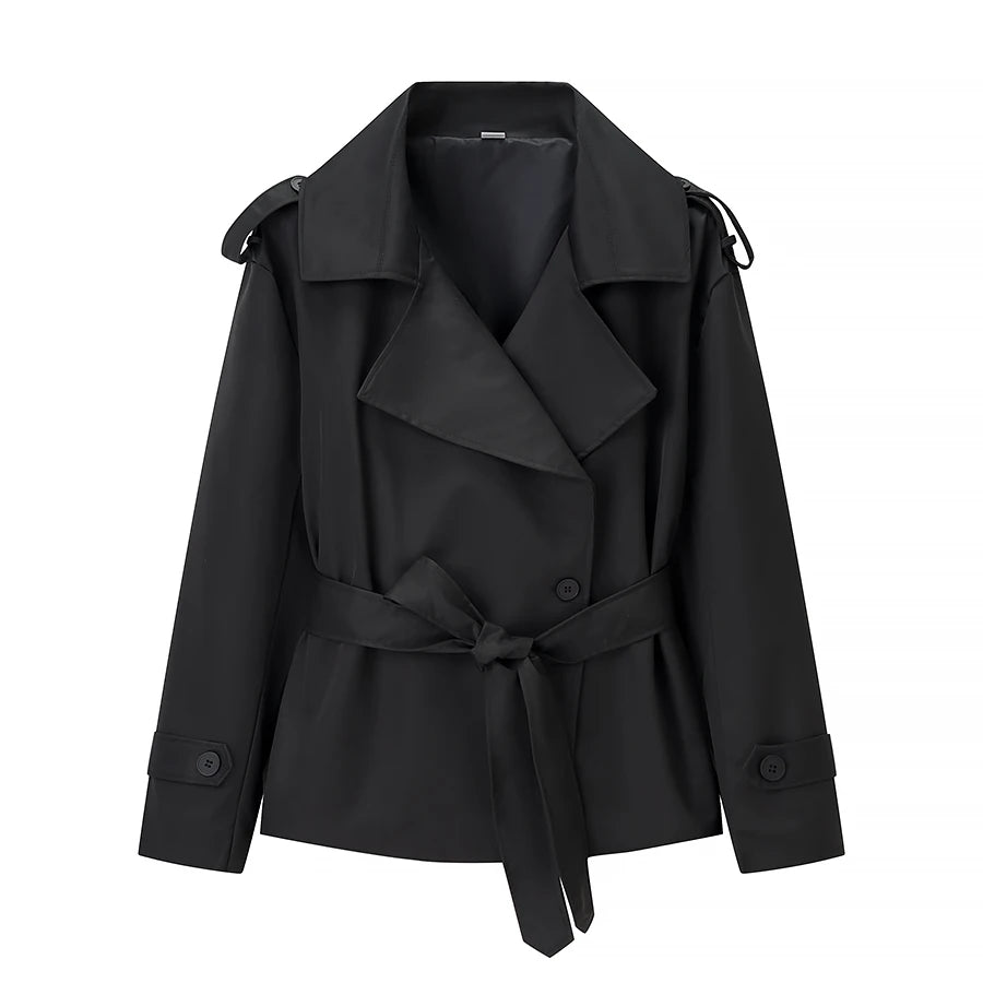 Solid Lace Up Long Trench Coat Women Chic Full Sleeves Lapel Single Breasted Loose Outerwear 2026 Lady Spring High Street Wear